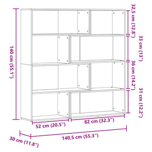 vidaXL Corner Bookcase 4-Tier White 85x85x140 cm Engineered Wood