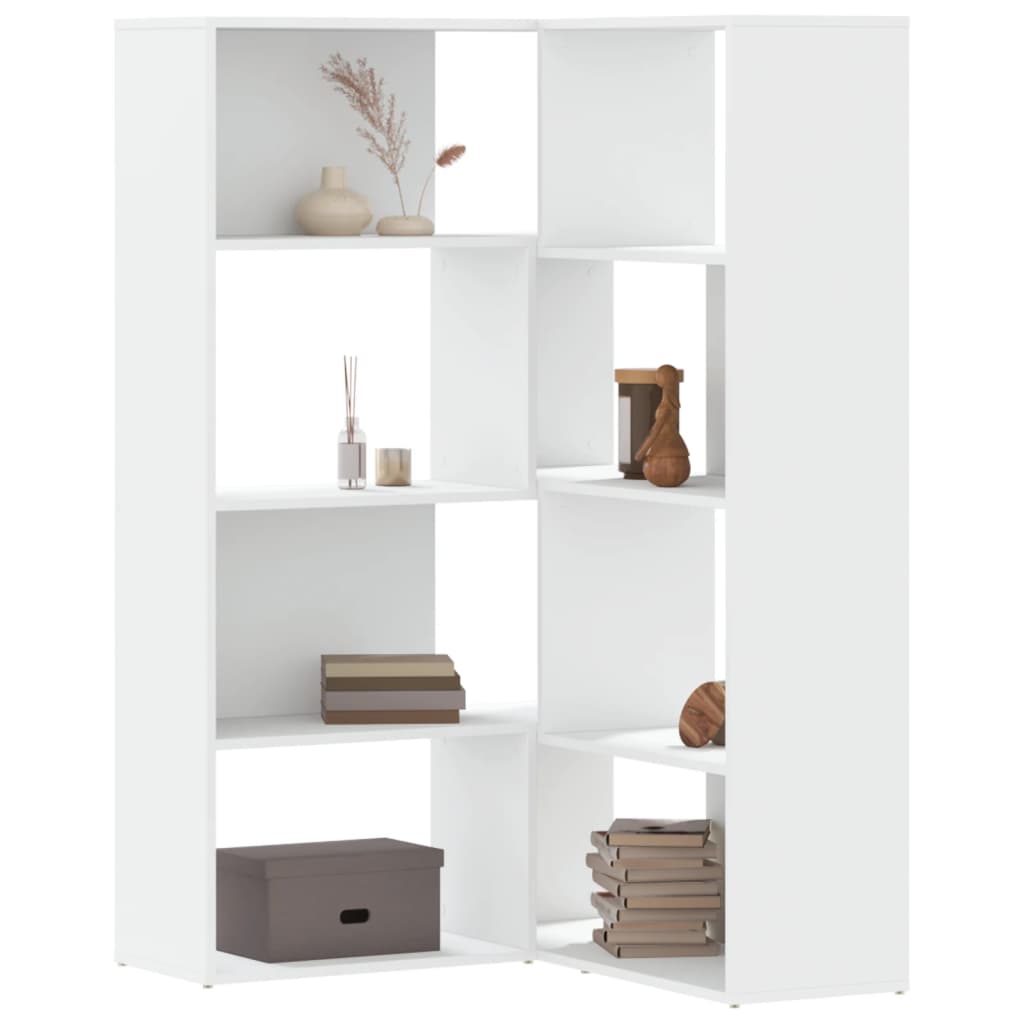 vidaXL Corner Bookcase 4-Tier White 85x85x140 cm Engineered Wood