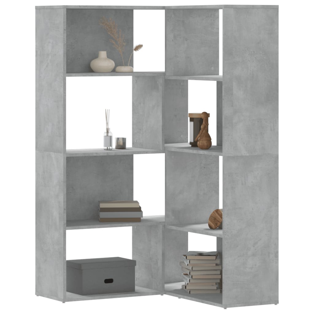 vidaXL Corner Bookcase 4-Tier Concrete Grey 85x85x140 cm Engineered Wood