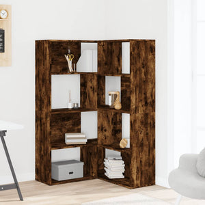 vidaXL Corner Bookcase 4-Tier Smoked Oak 85x85x140 cm Engineered Wood