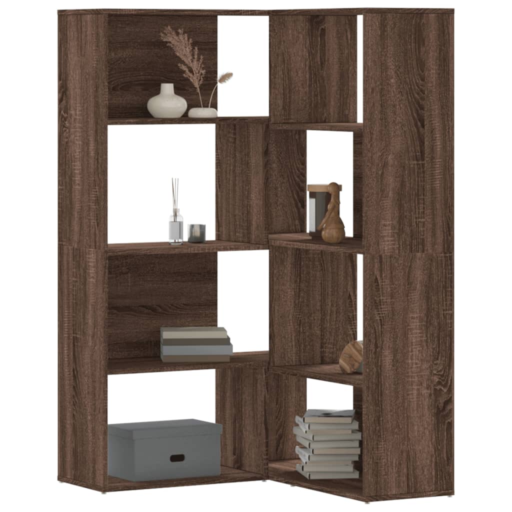 vidaXL Corner Bookcase 4-Tier Brown Oak 85x85x140 cm Engineered Wood