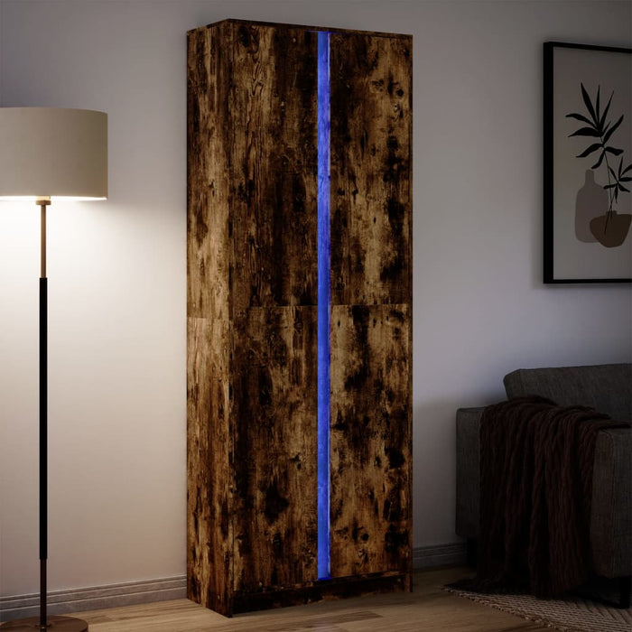 vidaXL Highboard with LED Smoked Oak 74x32.5x200 cm Engineered Wood