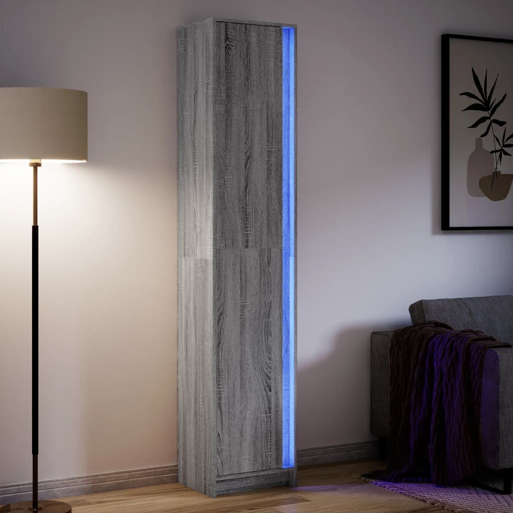 vidaXL Highboard with LED Grey Sonoma 41.5x32.5x200 cm Engineered Wood