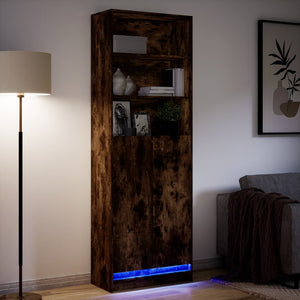 vidaXL Highboard with LED Smoked Oak 69x32.5x200 cm Engineered Wood