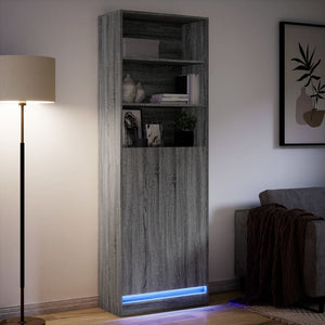 vidaXL Highboard with LED Grey Sonoma 69x32.5x200 cm Engineered Wood