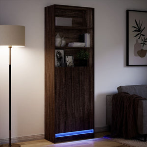 vidaXL Highboard with LED Brown Oak 69x32.5x200 cm Engineered Wood