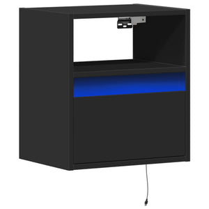 vidaXL Wall-mounted Bedside Cabinet with LED Lights Black