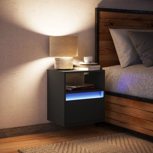 vidaXL Wall-mounted Bedside Cabinet with LED Lights Black