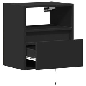 vidaXL Wall-mounted Bedside Cabinet with LED Lights Black