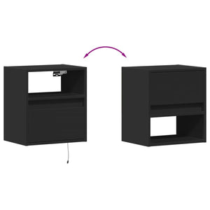 vidaXL Wall-mounted Bedside Cabinet with LED Lights Black