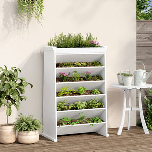 vidaXL Herb Planter 6-Tier White 69x40x101.5 cm Solid Wood Pine