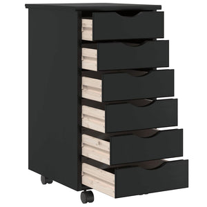 vidaXL Rolling Cabinet with Drawers MOSS Black Solid Wood Pine