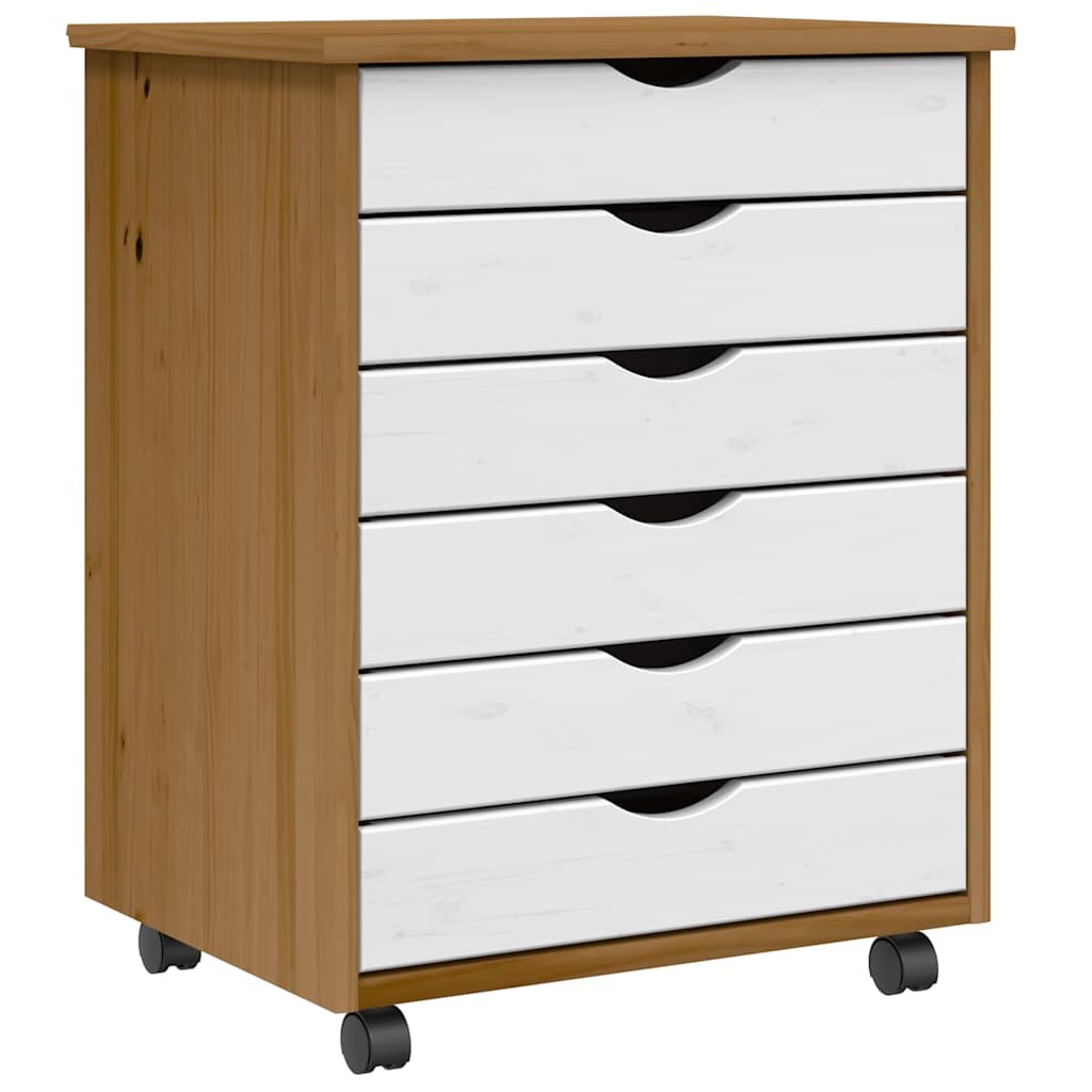 vidaXL Rolling Cabinet with Drawers MOSS Honey Brown Solid Wood Pine