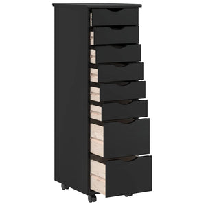 vidaXL Rolling Cabinet with Drawers MOSS Black Solid Wood Pine