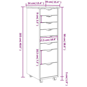 vidaXL Rolling Cabinet with Drawers MOSS Black Solid Wood Pine