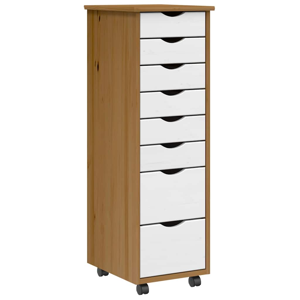 vidaXL Rolling Cabinet with Drawers MOSS Honey Brown Solid Wood Pine