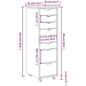 vidaXL Rolling Cabinet with Drawers MOSS Honey Brown Solid Wood Pine