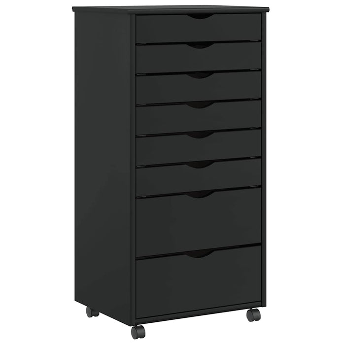 vidaXL Rolling Cabinet with Drawers MOSS Black Solid Wood Pine