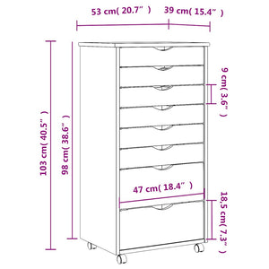 vidaXL Rolling Cabinet with Drawers MOSS Black Solid Wood Pine