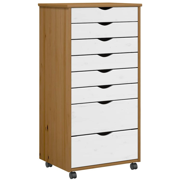 vidaXL Rolling Cabinet with Drawers MOSS Honey Brown Solid Wood Pine