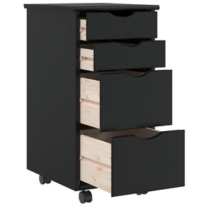 vidaXL Rolling Cabinet with Drawers MOSS Black Solid Wood Pine