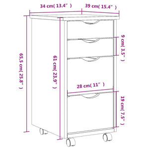 vidaXL Rolling Cabinet with Drawers MOSS Black Solid Wood Pine