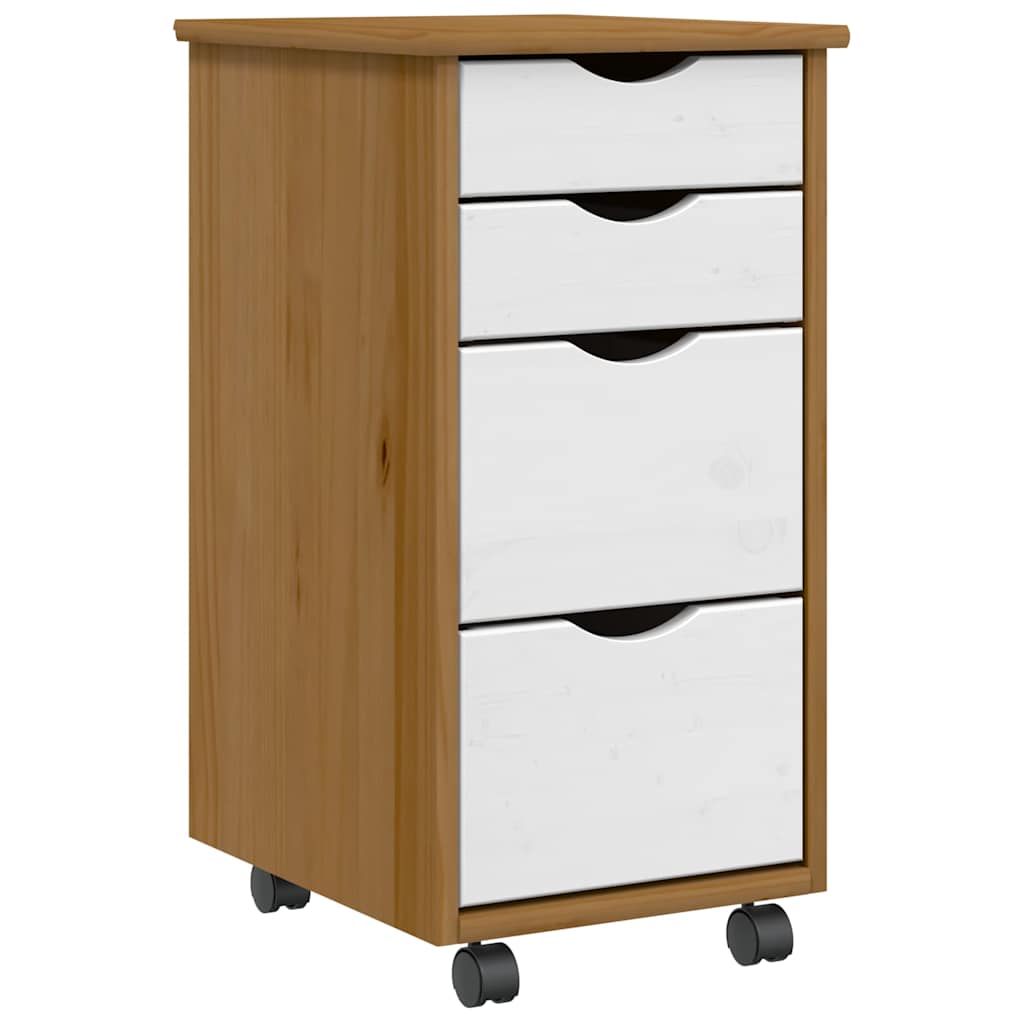 vidaXL Rolling Cabinet with Drawers MOSS Honey Brown Solid Wood Pine