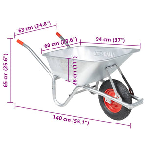 vidaXL Wheelbarrow 90 L 150 kg Galvanised Steel and Plastic