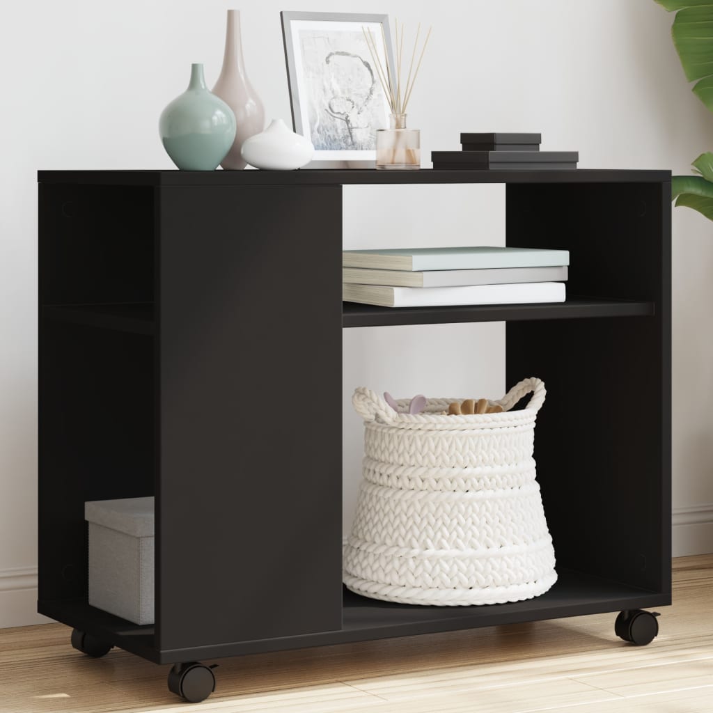 vidaXL Side Table with Wheels Black 70x35x60 cm Engineered Wood