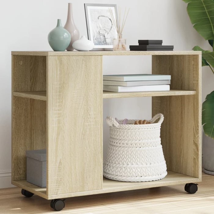 vidaXL Side Table with Wheels Sonoma Oak 70x35x60 cm Engineered Wood