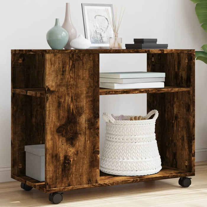 vidaXL Side Table with Wheels Smoked Oak 70x35x60 cm Engineered Wood