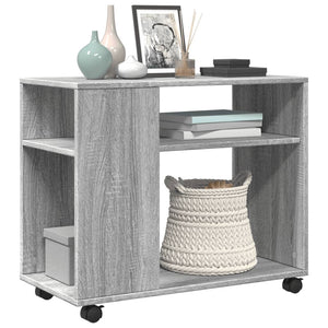 vidaXL Side Table with Wheels Grey Sonoma 70x35x60 cm Engineered Wood