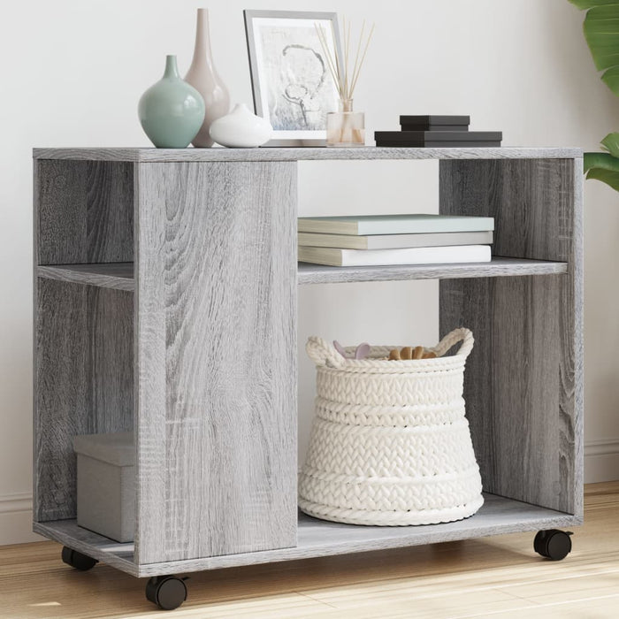 vidaXL Side Table with Wheels Grey Sonoma 70x35x60 cm Engineered Wood