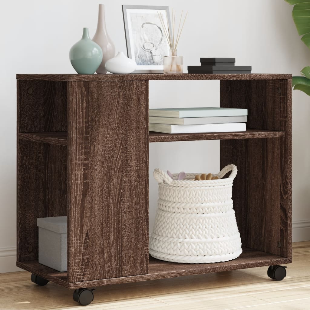 vidaXL Side Table with Wheels Brown Oak 70x35x60 cm Engineered Wood