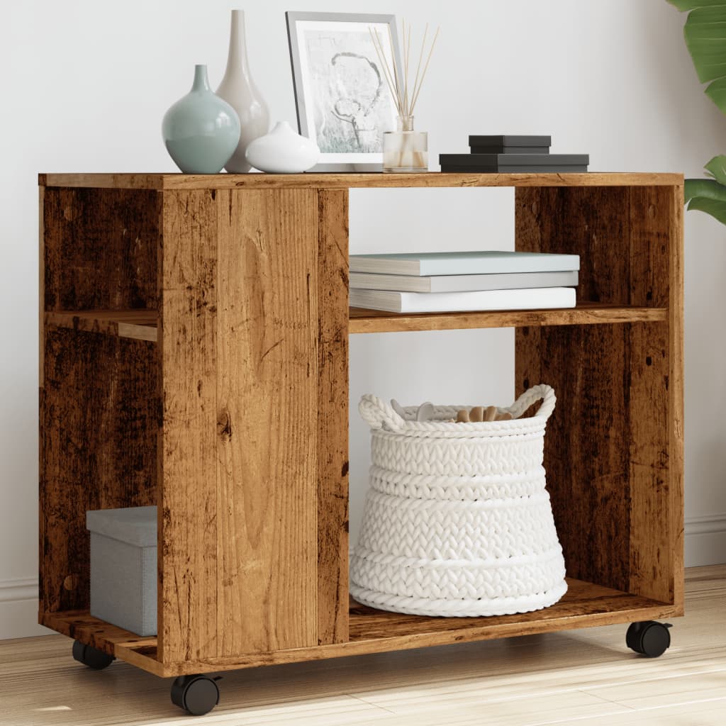 vidaXL Side Table with Wheels Old Wood 70x35x60 cm Engineered Wood