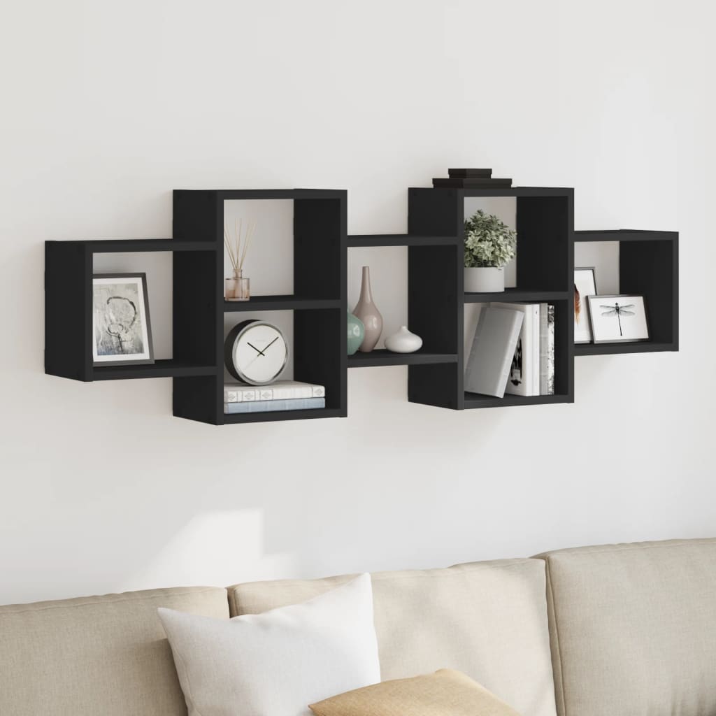 vidaXL Wall Shelf Black 129x18x42 cm Engineered Wood