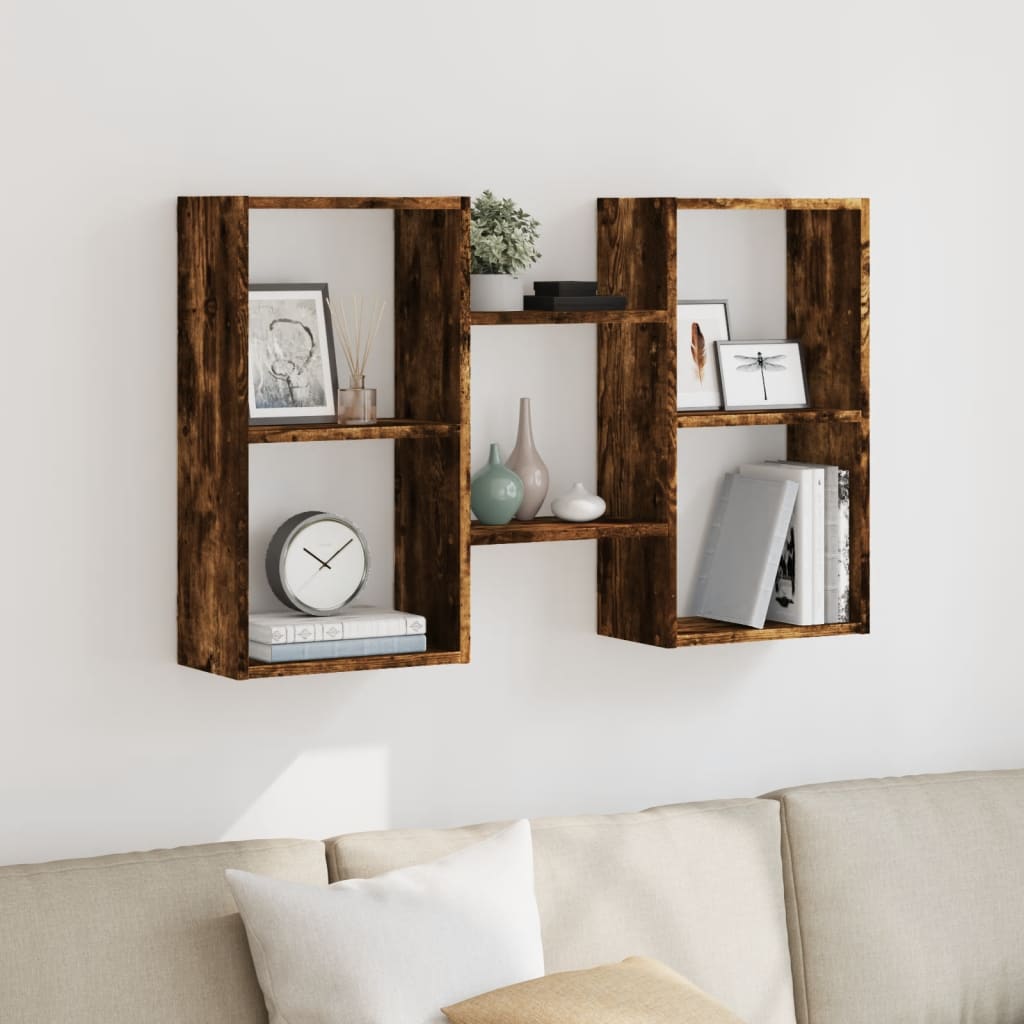 vidaXL Wall Shelf Smoked Oak 96x18x60 cm Engineered Wood