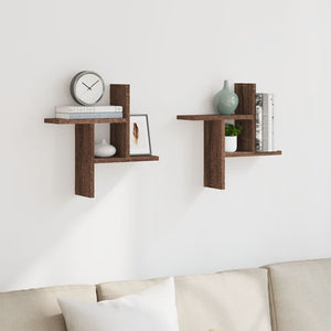 vidaXL Wall Shelves 2 pcs Brown Oak 38x12x38 cm Engineered Wood