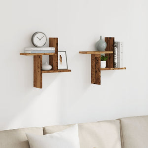 vidaXL Wall Shelves 2 pcs Old Wood 38x12x38 cm Engineered Wood