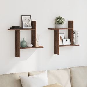 vidaXL Wall Shelves 2 pcs Brown Oak 50x12x50 cm Engineered Wood