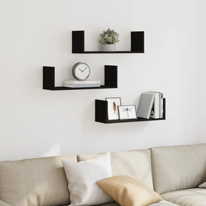 vidaXL Wall Shelves 3 pcs Black 58x18x18 cm Engineered Wood