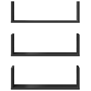 vidaXL Wall Shelves 3 pcs Black 58x18x18 cm Engineered Wood