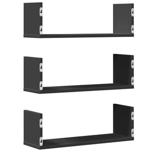 vidaXL Wall Shelves 3 pcs Black 58x18x18 cm Engineered Wood