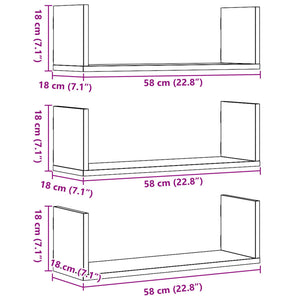 vidaXL Wall Shelves 3 pcs Concrete Grey 58x18x18 cm Engineered Wood