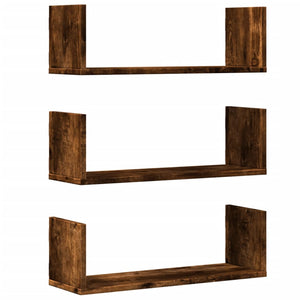 vidaXL Wall Shelves 3 pcs Smoked Oak 58x18x18 cm Engineered Wood