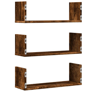 vidaXL Wall Shelves 3 pcs Smoked Oak 58x18x18 cm Engineered Wood