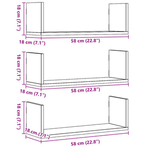 vidaXL Wall Shelves 3 pcs Smoked Oak 58x18x18 cm Engineered Wood