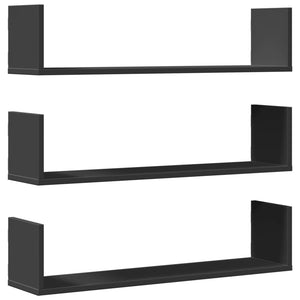 vidaXL Wall Shelves 3 pcs Black 80x18x18 cm Engineered Wood