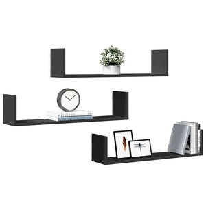 vidaXL Wall Shelves 3 pcs Black 80x18x18 cm Engineered Wood