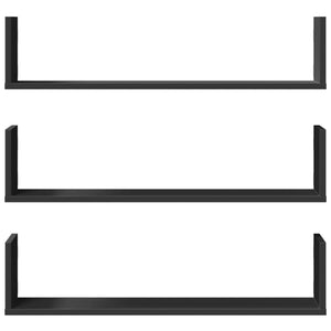 vidaXL Wall Shelves 3 pcs Black 80x18x18 cm Engineered Wood